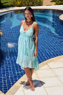 Vestido Aqua com Detalhes de Pompom