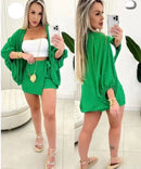 Conjunto feminino cropped e saia com kimono