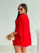 Conjunto feminino cropped e saia com kimono